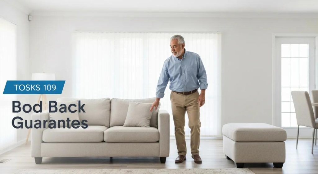 Satisfied client inspecting a freshly cleaned living room, ensuring bond back guarantee