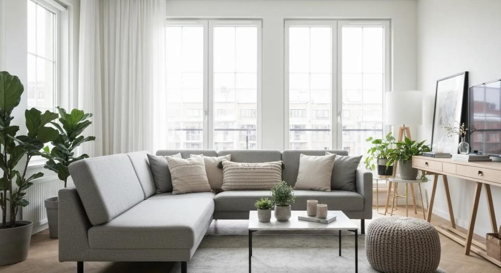 Decluttered living room representing stress-free professional decluttering services